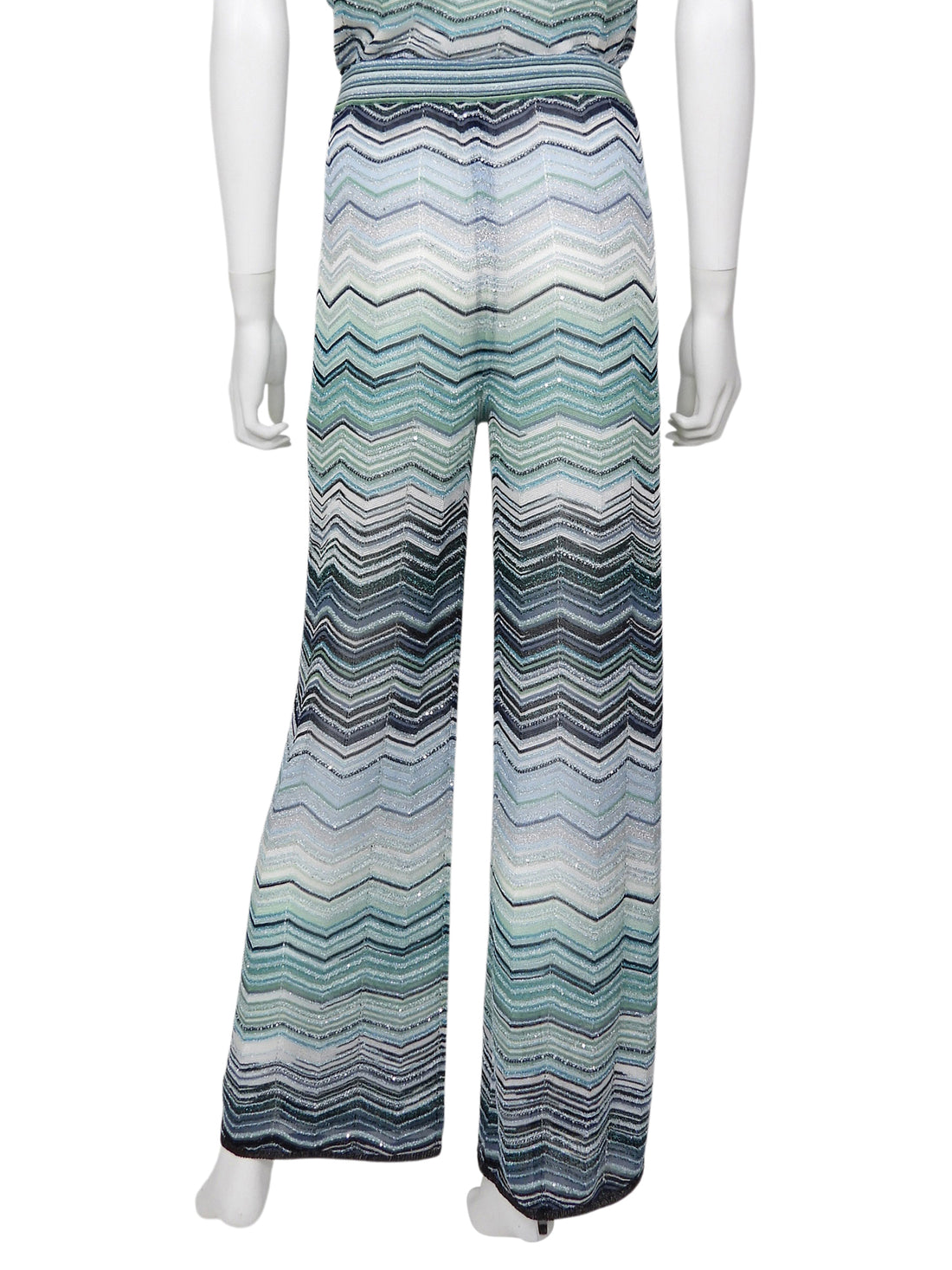 Missoni Blue White Zig Zag Lurex Knit Sequin Shimmer Pant - 42