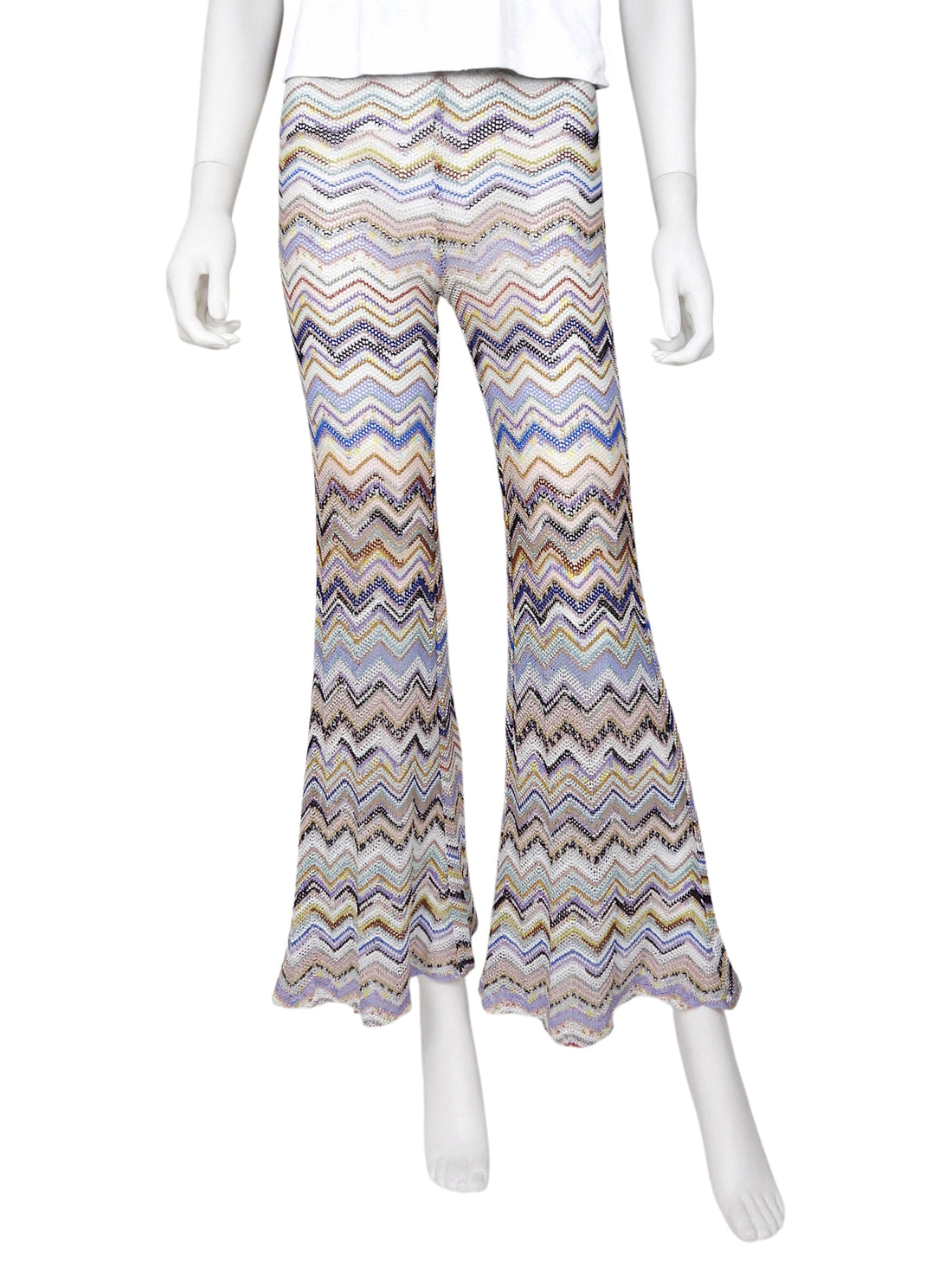 Missoni Beige Zig Zag Lurex Flare Knit Sheer Pant - 42