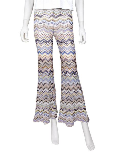 Missoni Beige Zig Zag Lurex Flare Knit Sheer Pant - 42