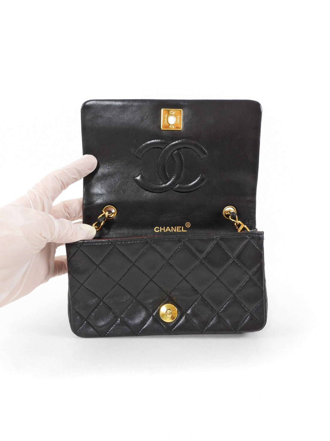 Chanel Vintage 1989 Black Quilted Leather Mini Full Flap Bag