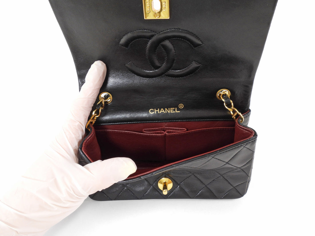 Chanel Vintage 1989 Black Quilted Leather Mini Full Flap Bag