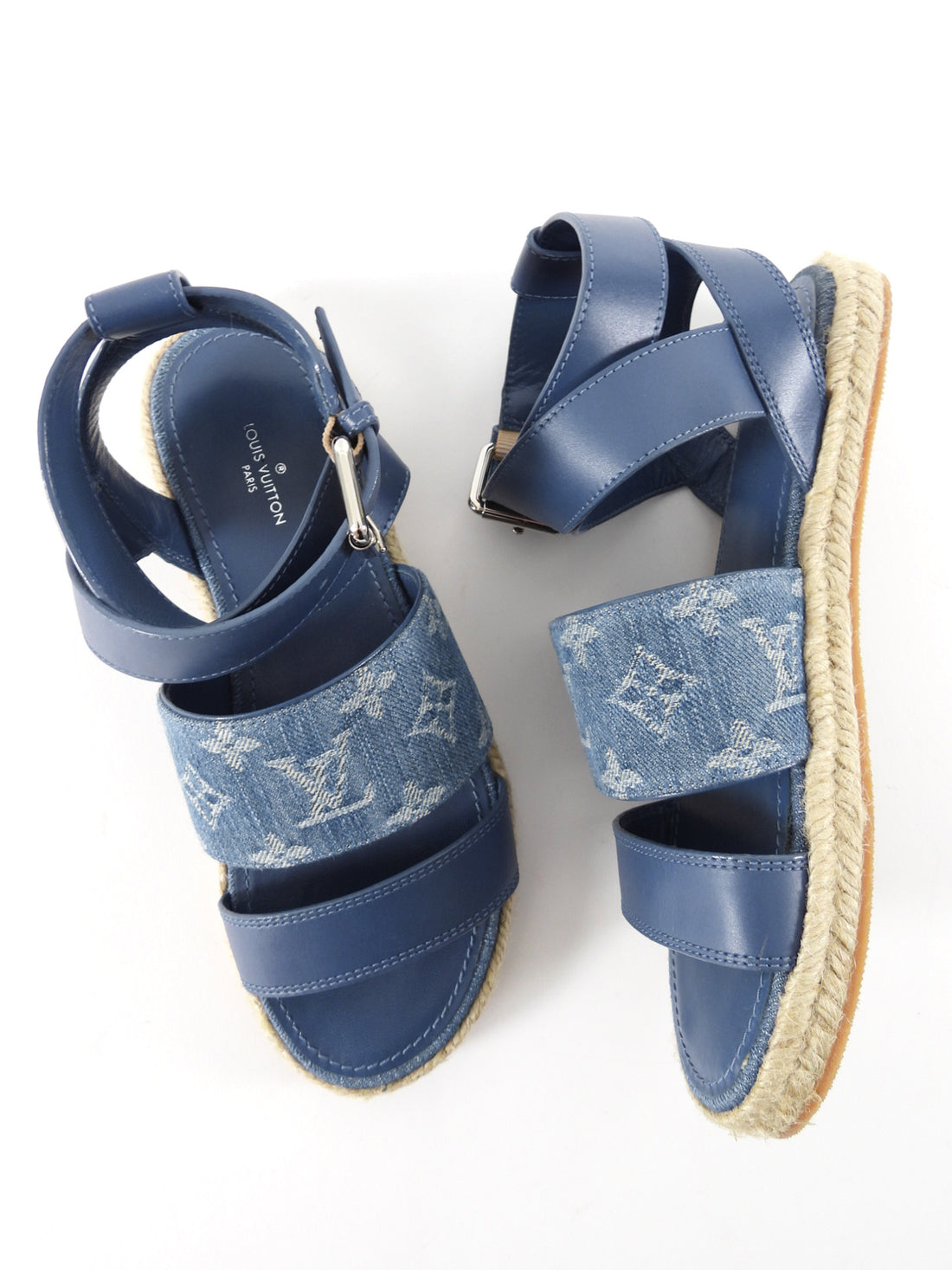 Louis Vuitton blue monogram denim espadrille sandal.