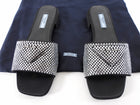 Prada Black Satin Crystal Strass Triangle Flat Sandal Shoes - 37