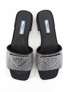 Prada Black Satin Crystal Strass Triangle Flat Sandal Shoes - 37