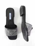 Prada Black Satin Crystal Strass Triangle Flat Sandal Shoes - 37