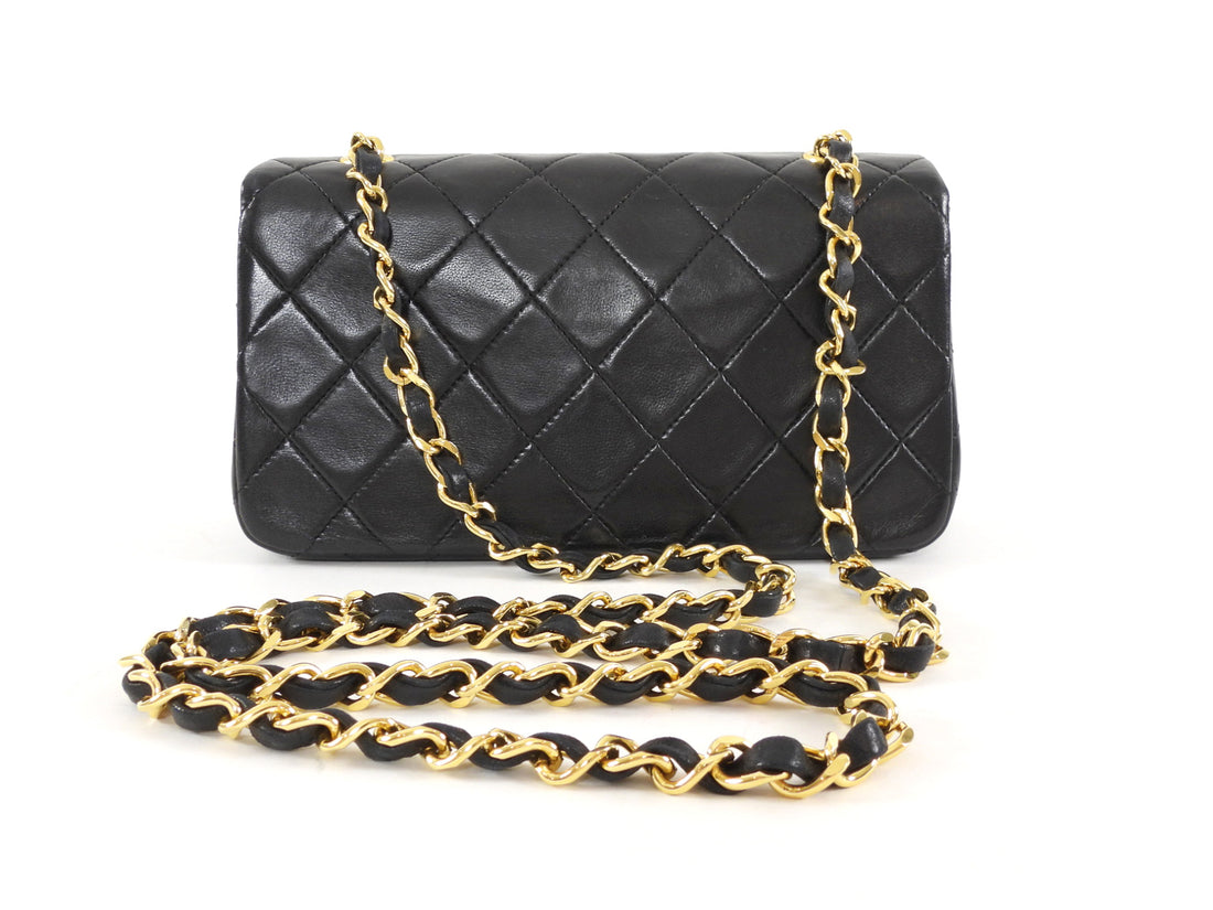 Chanel Vintage 1989 Black Quilted Leather Mini Full Flap Bag
