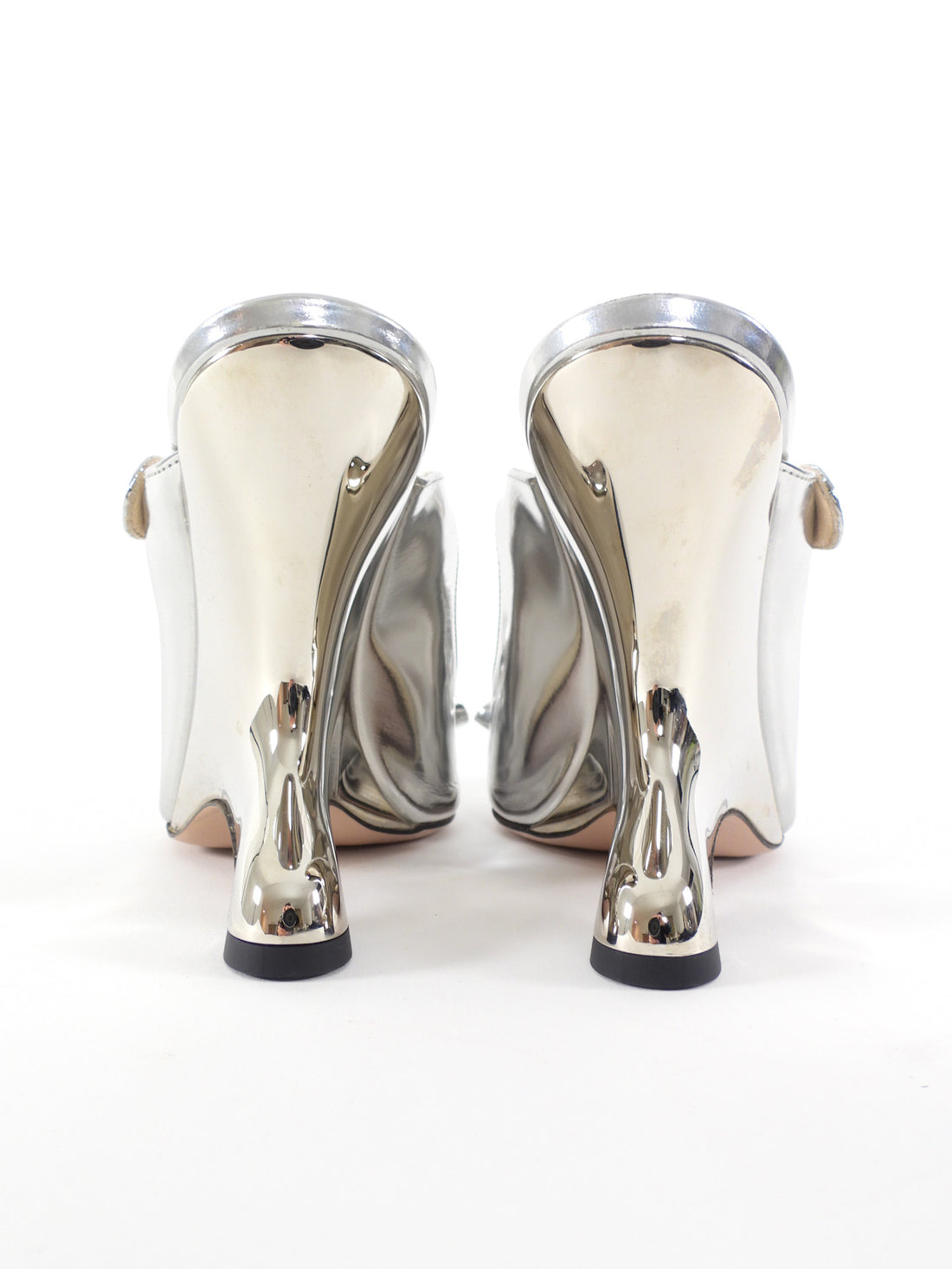 Prada Silver Metallic Sculptural Wedge Heel Shoes - 36 / 5.5