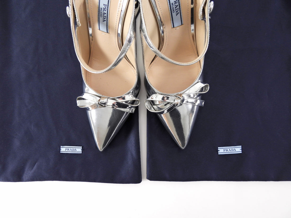 Prada Silver Metallic Sculptural Wedge Heel Shoes - 36 / 5.5