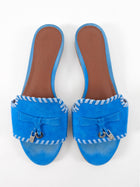 Loro Piana Blue Suede Summer Charms Slide Flat Sandals - 36.5