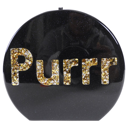 Edie Parker Oscar "Purrr" Black and Gold Acrylic Chain Clutch