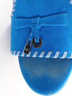 Loro Piana Blue Suede Summer Charms Slide Flat Sandals - 36.5