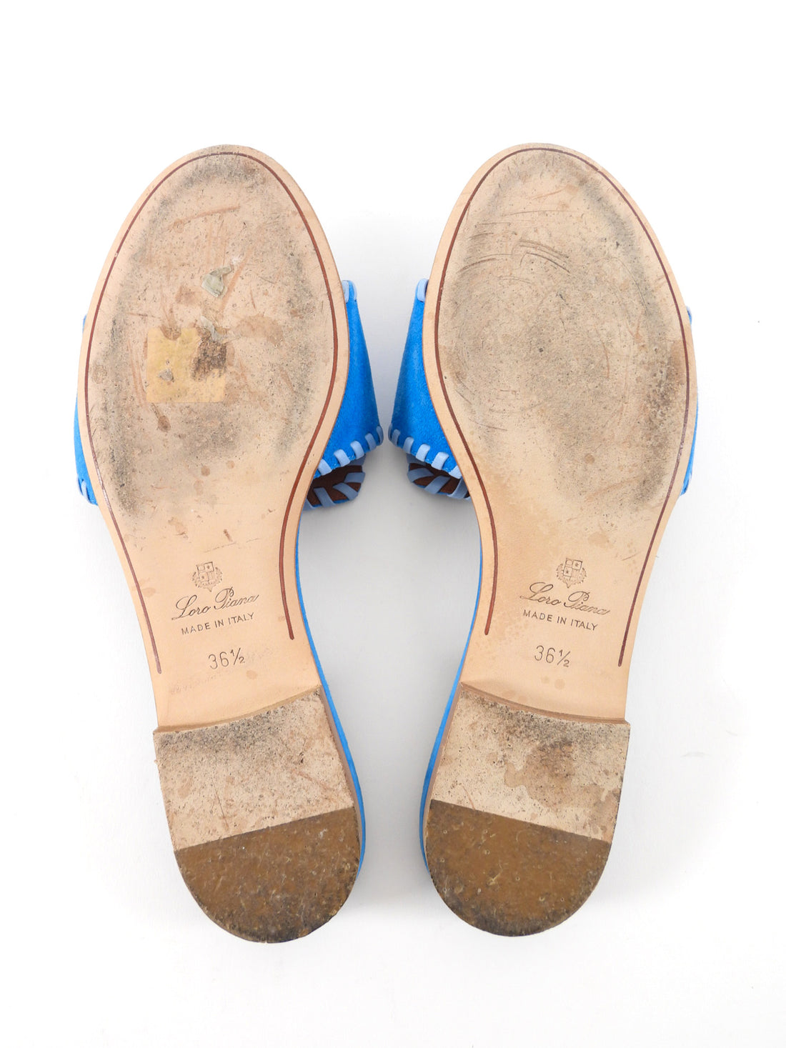 Loro Piana Blue Suede Summer Charms Slide Flat Sandals - 36.5