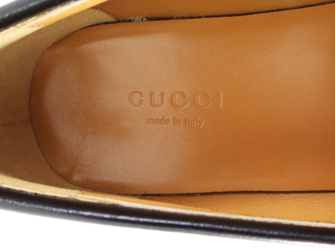 Gucci Black Smooth Leather Jordaan Horsebit Loafers - 37.5