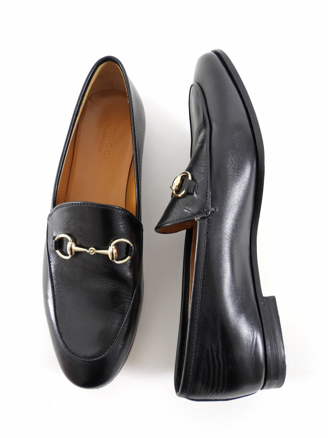 Gucci Black Smooth Leather Jordaan Horsebit Loafers - 37.5