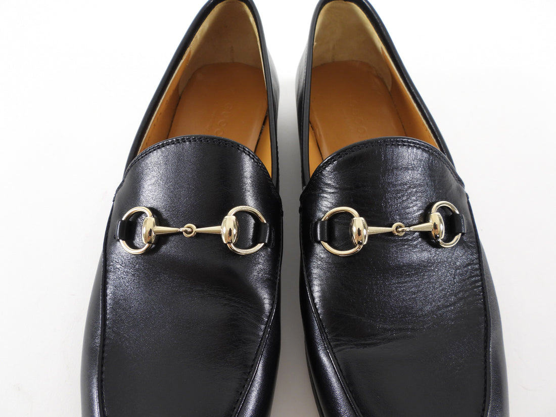 Gucci Black Smooth Leather Jordaan Horsebit Loafers - 37.5