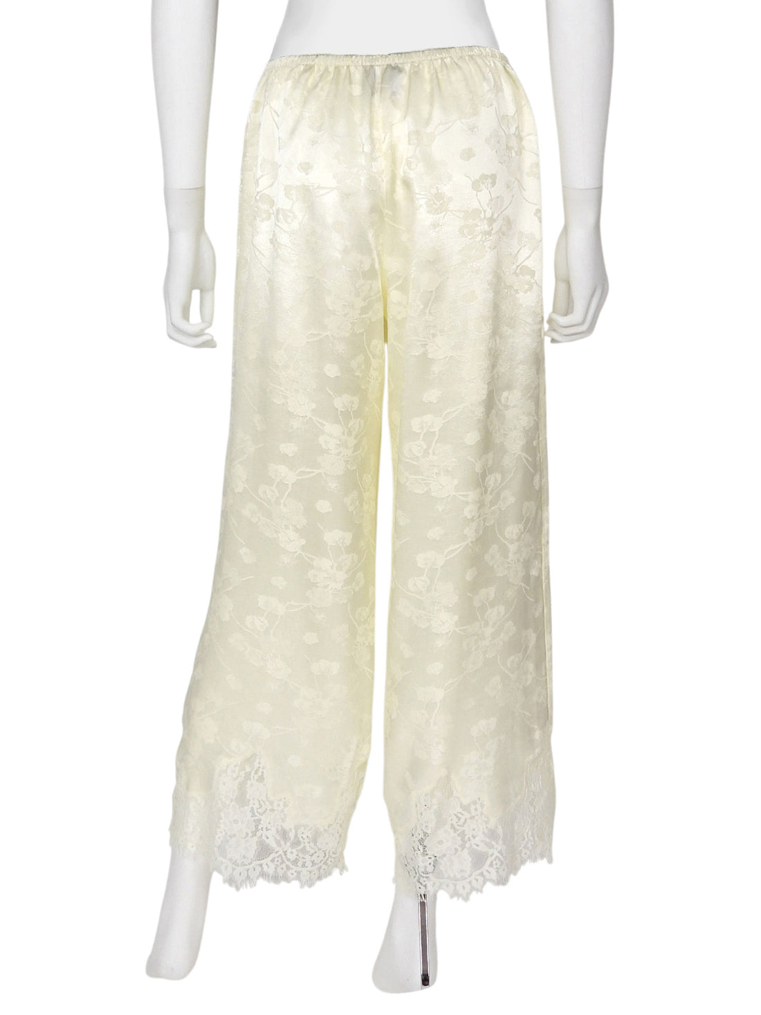 Reformation Pale Yellow Carolina Satin Floral Jacquard Lace Hem PJ Pants - S