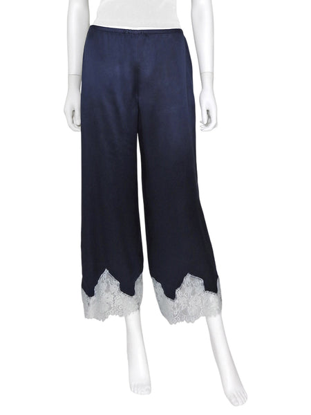 Reformation Navy Blue Carolina Silk Lace Hem PJ Pants - S