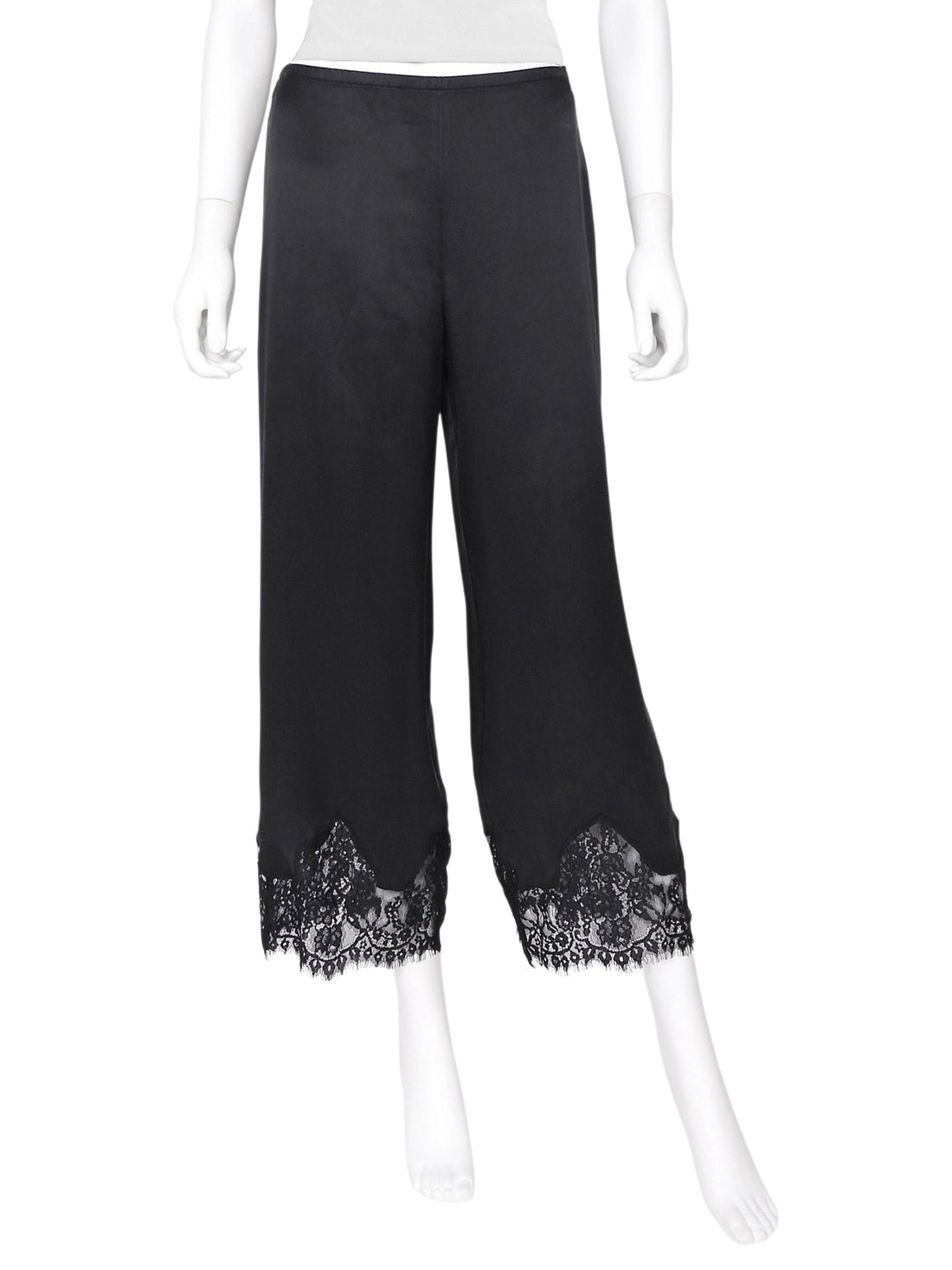 Reformation Black Carolina Silk Lace Hem PJ Pants - S