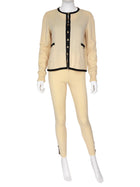 Chanel Ivory Black AW 1991 Vintage Rib Wool Knit Cardigan and Leggings Set -  40 /  M /  8