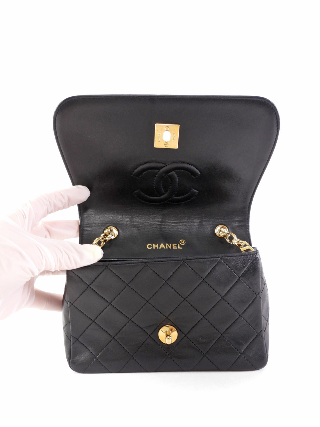 Chanel Vintage 1989 Black Leather Mini Bijoux Curve Full Flap Bag