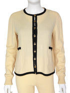 Chanel Ivory Black AW 1991 Vintage Rib Wool Knit Cardigan and Leggings Set -  40 /  M /  8