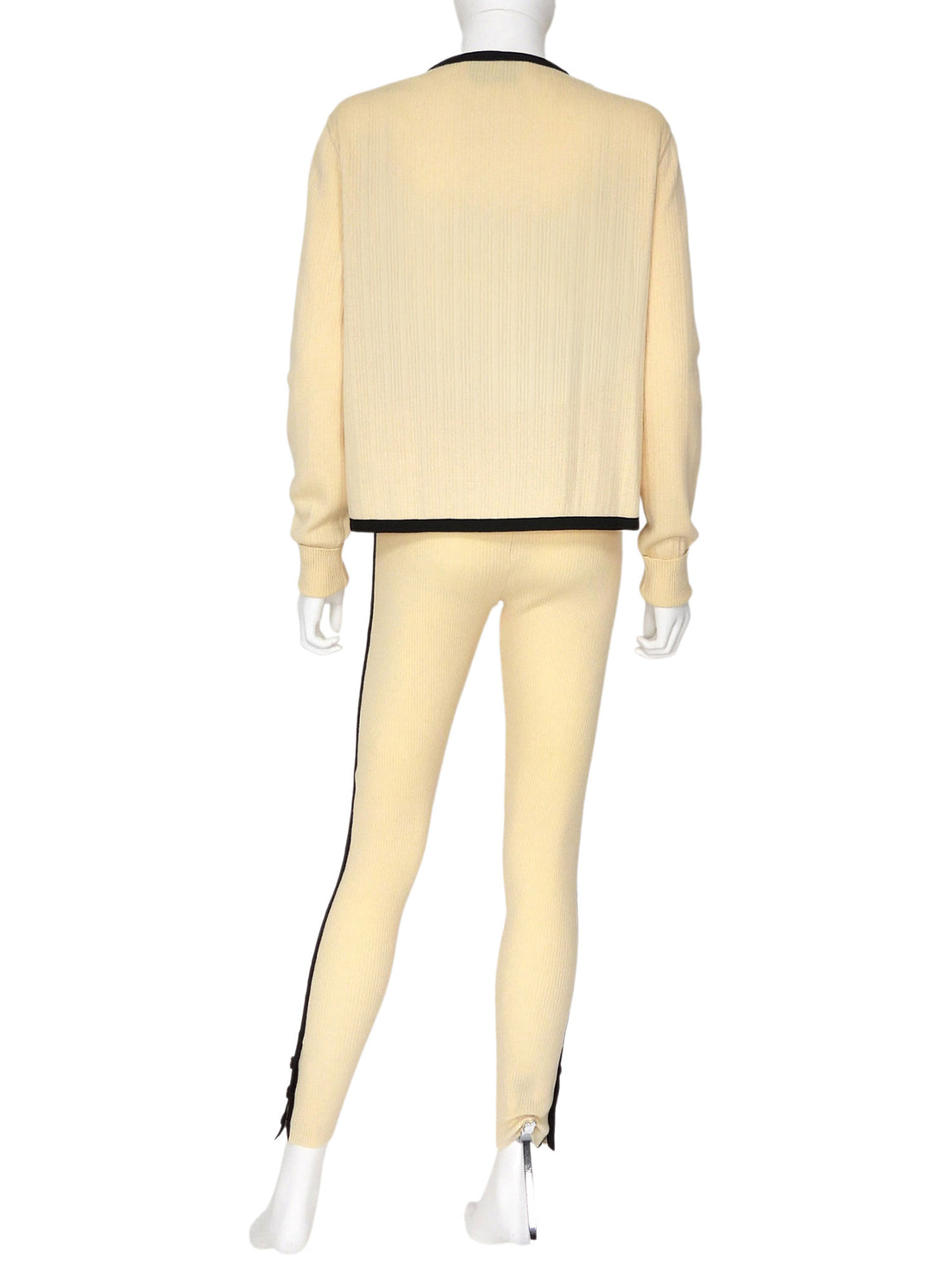 Chanel Ivory Black AW 1991 Vintage Rib Wool Knit Cardigan and Leggings Set -  40 /  M /  8