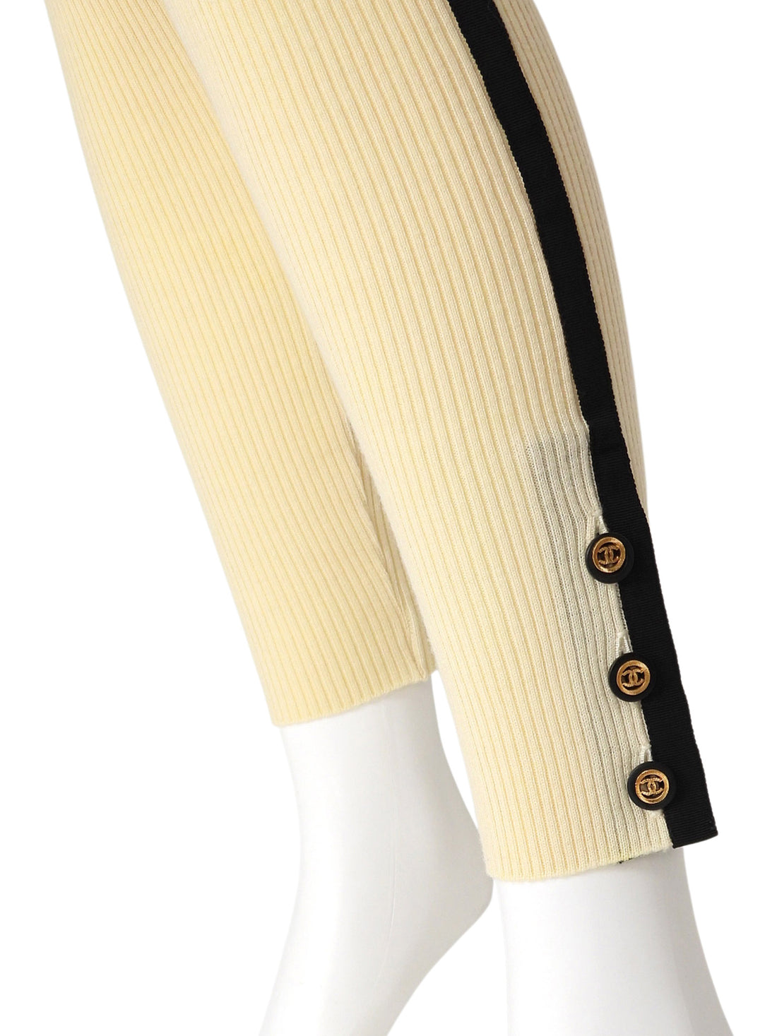 Chanel Ivory Black AW 1991 Vintage Rib Wool Knit Cardigan and Leggings Set -  40 /  M /  8