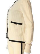 Chanel Ivory Black AW 1991 Vintage Rib Wool Knit Cardigan and Leggings Set -  40 /  M /  8