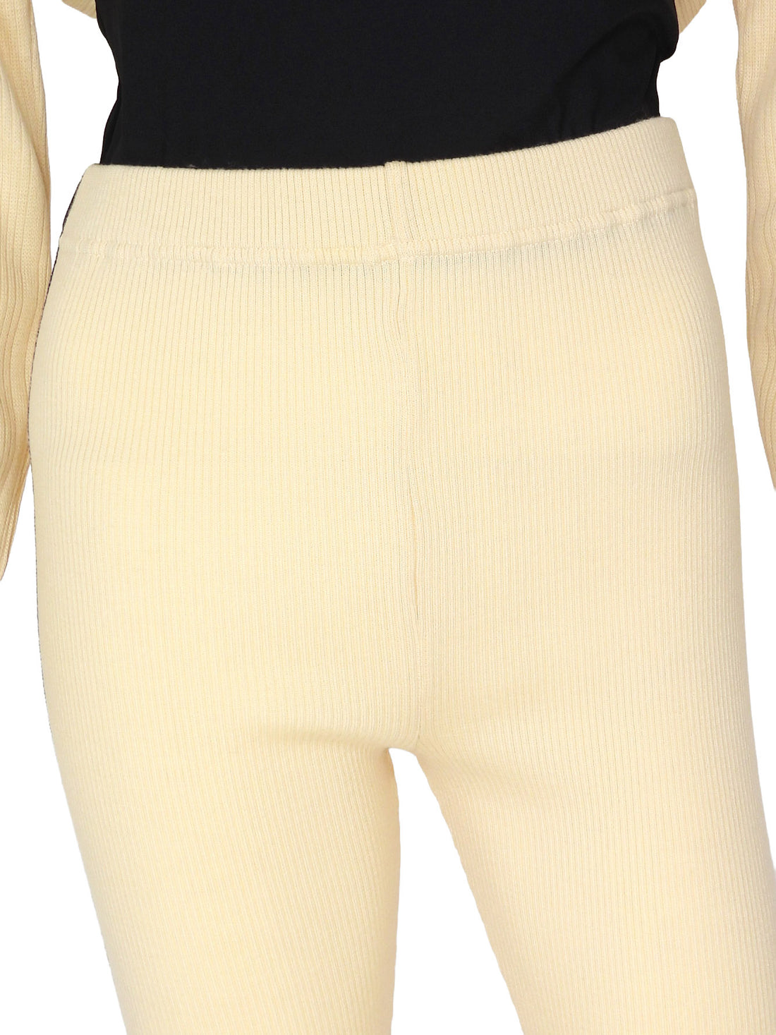 Chanel Ivory Black AW 1991 Vintage Rib Wool Knit Cardigan and Leggings Set -  40 /  M /  8