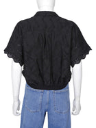 Giambattista Valli Black Broderie Eyelet Grosgrain Hem Short Sleeve Shirt -  44 / 8 / M