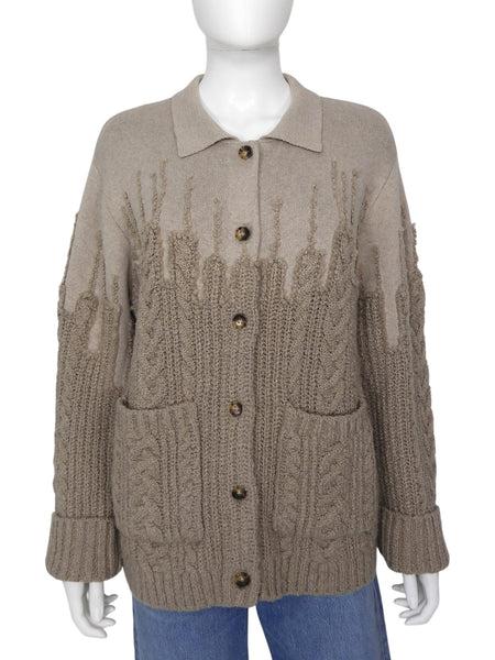 La Ligne Taupe Nuage Combo Chunky Knit Cardigan Sweater - S