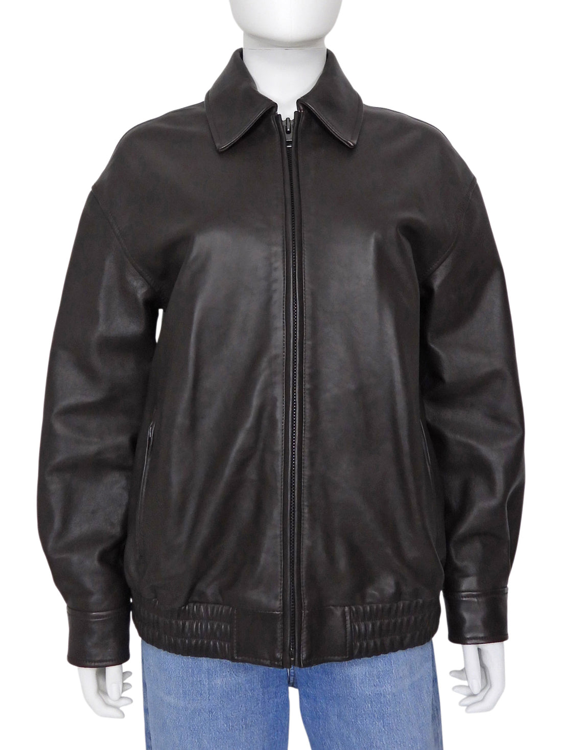 Aritzia Dark Brown Jones Leather Zip Bomber Jacket - XS