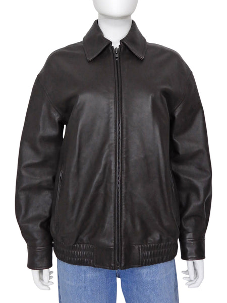 Aritzia Dark Brown Jones Leather Zip Bomber Jacket - XS