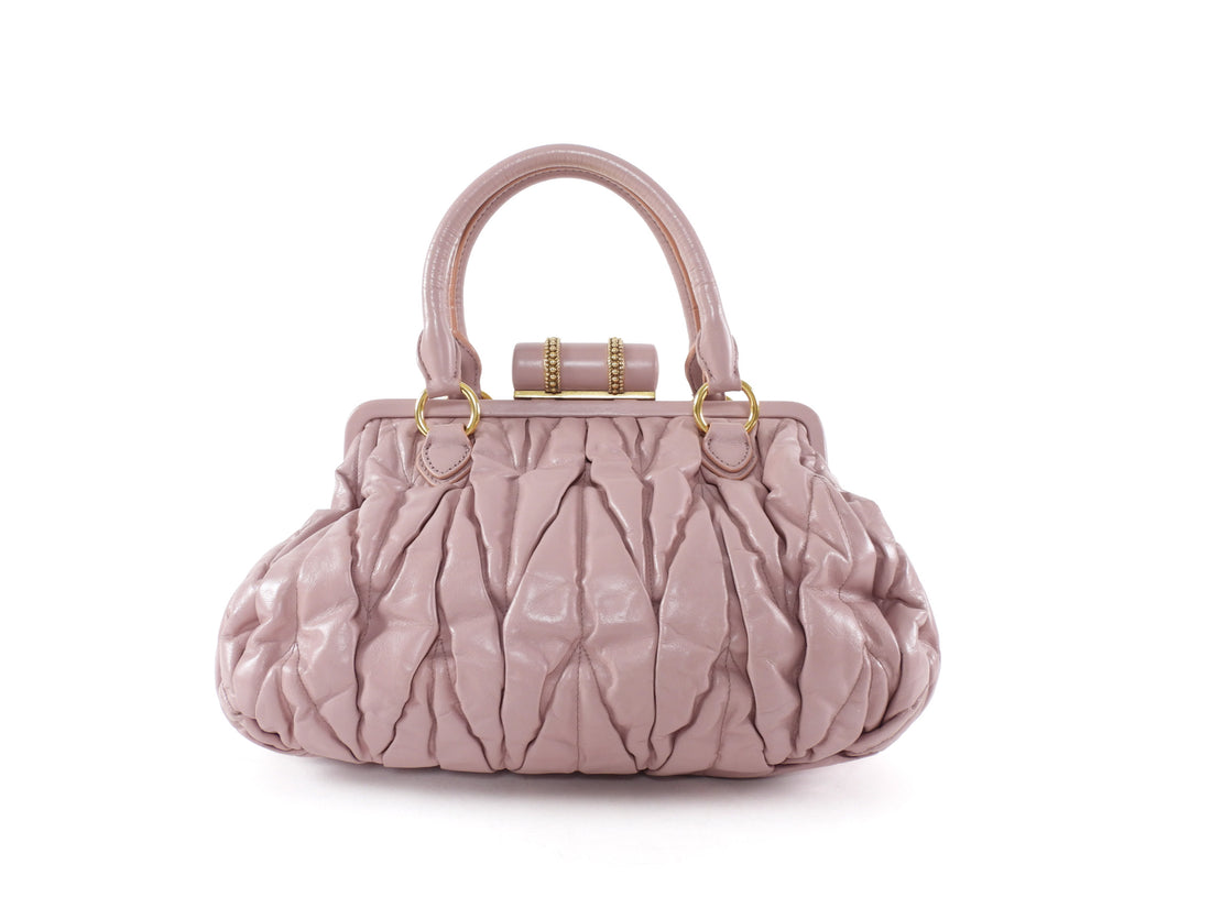 Miu Miu Metelasse Quilted Rose Quartz Pink Leather Frame Bag