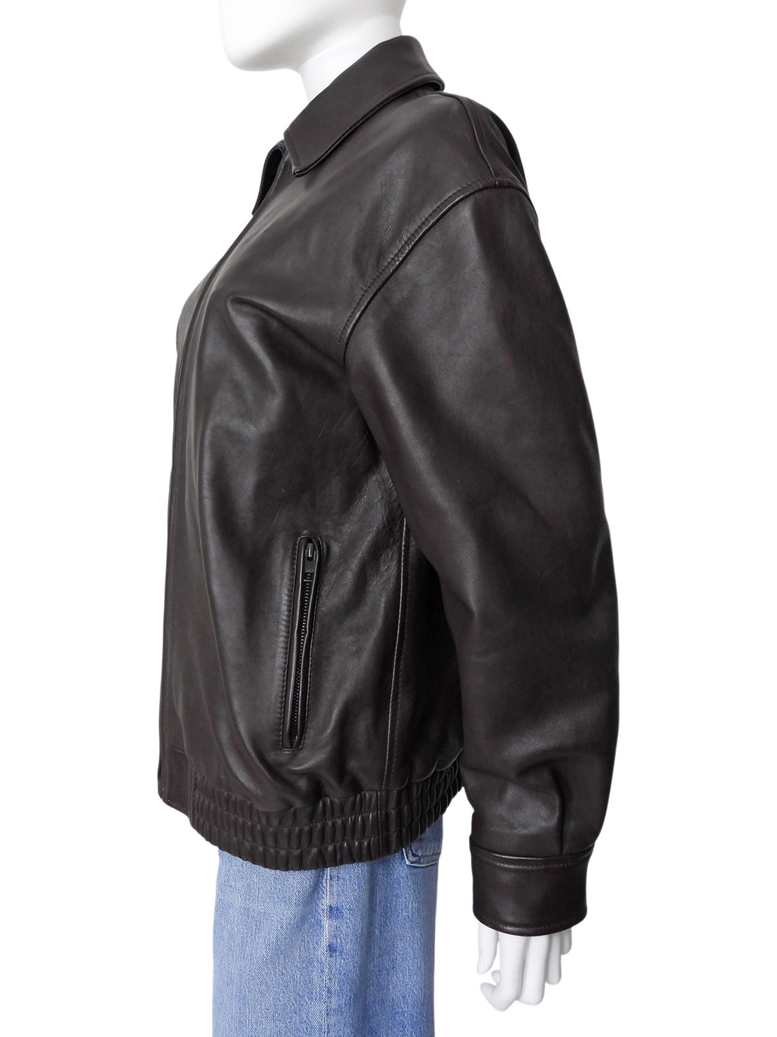 Aritzia Dark Brown Jones Leather Zip Bomber Jacket - XS
