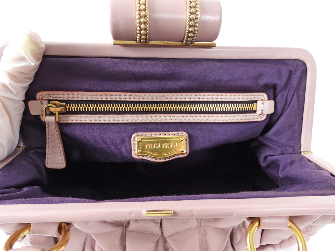 Miu Miu Metelasse Quilted Rose Quartz Pink Leather Frame Bag