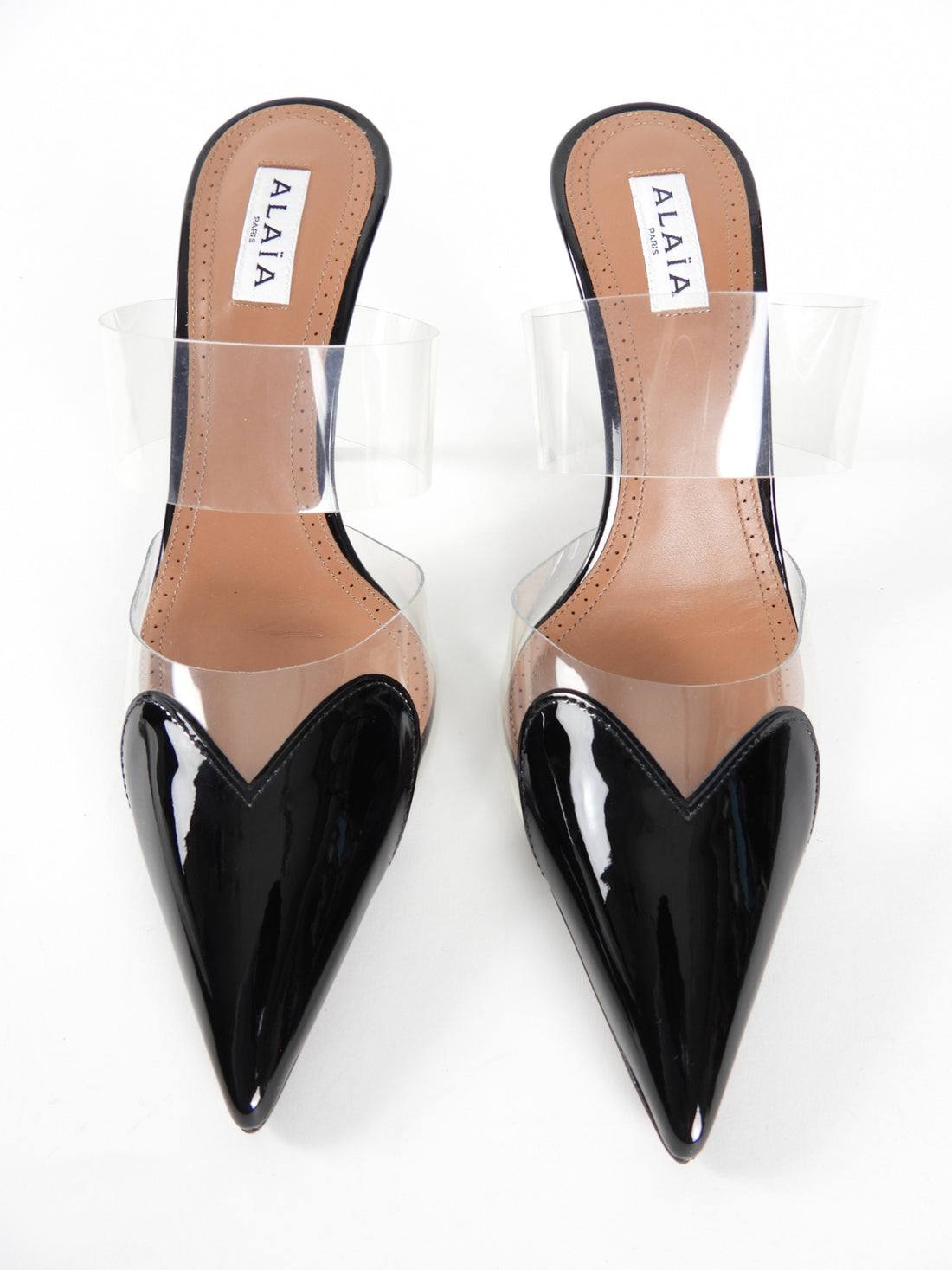 Alaia Le Coeur Black Patent Calfskin Stiletto Heel Mules