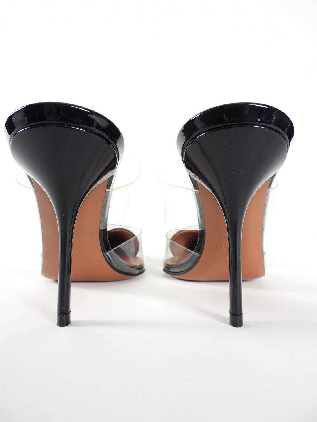 Alaia Le Coeur Black Patent Calfskin Stiletto Heel Mules