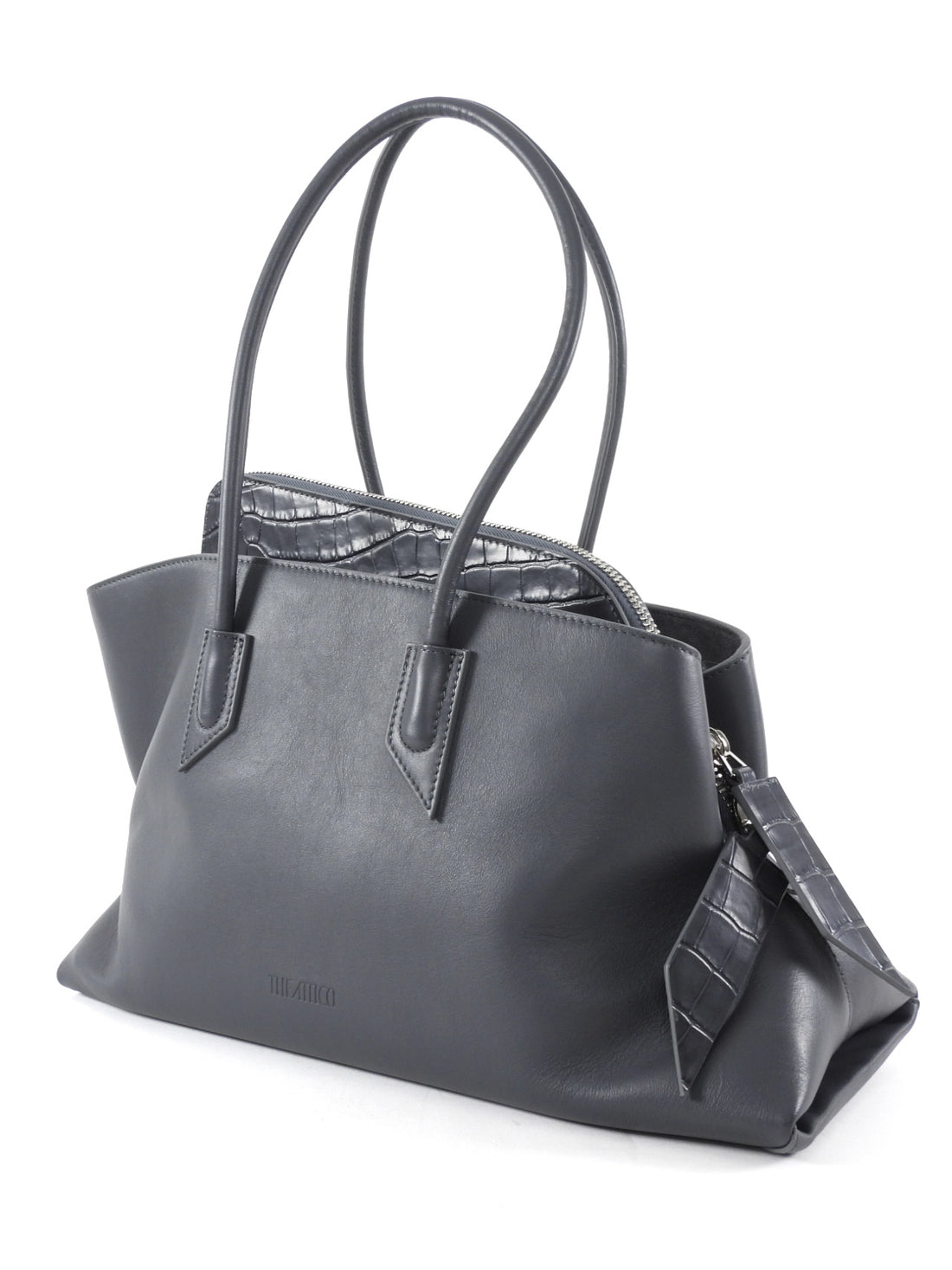 The Attico Medium La Passeggiata Slate Grey Leather Tote Bag