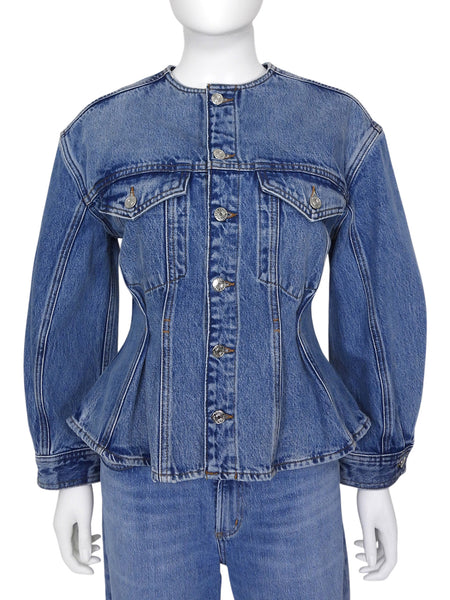 Frame Blue Collarless Nipped Waist Denim Jacket - S