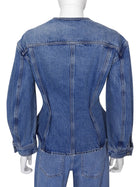 Frame Blue Collarless Nipped Waist Denim Jacket - S