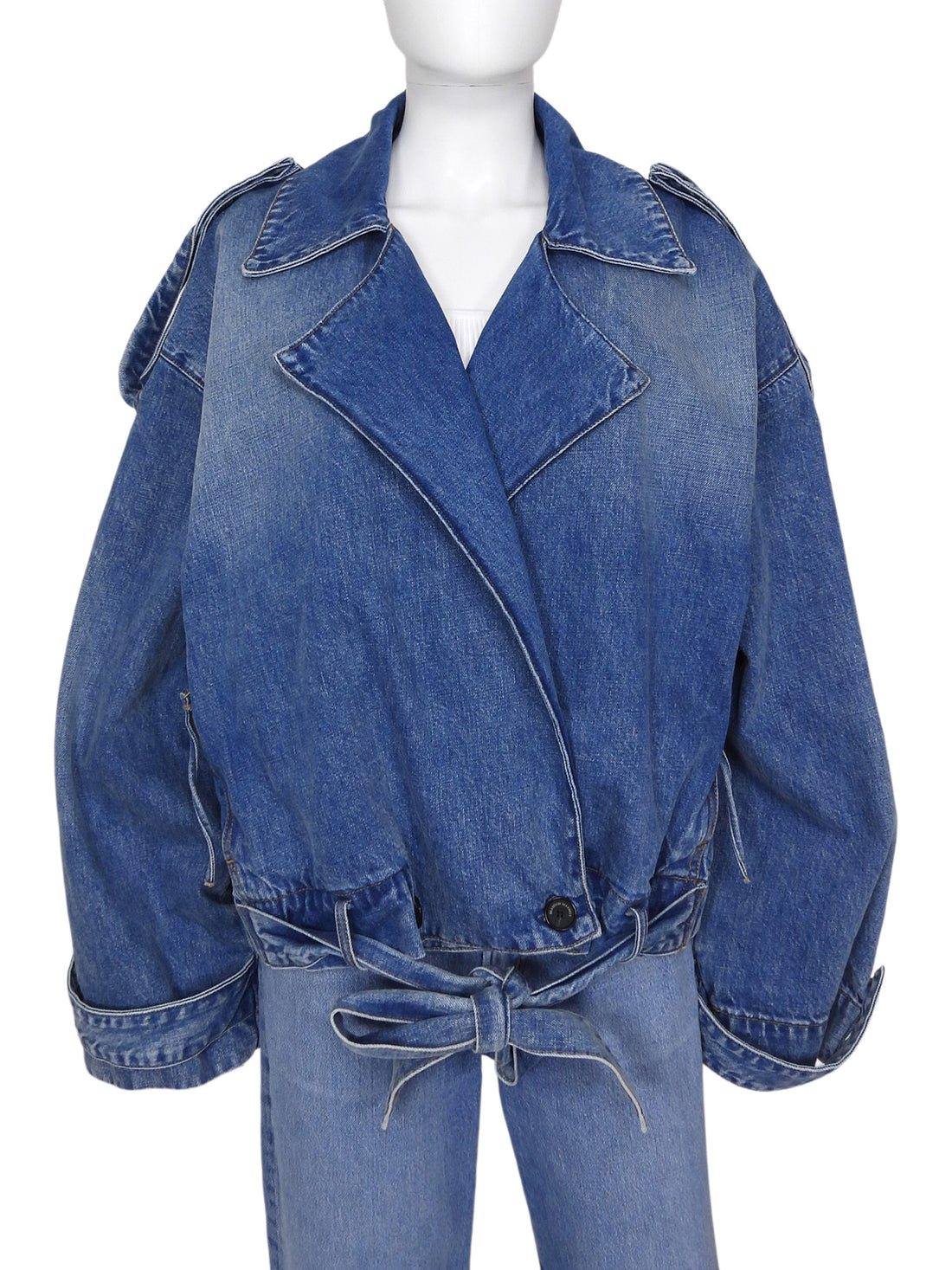 Brandon Maxwell Blue The Regan Denim Short Trench Coat - M