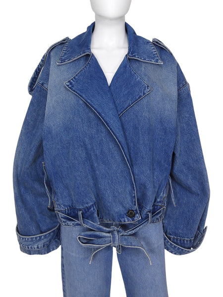 Brandon Maxwell Blue The Regan Denim Short Trench Coat - M
