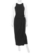 Another Tomorrow Black Stretch Jersey Long Knotted Waist Dress - M