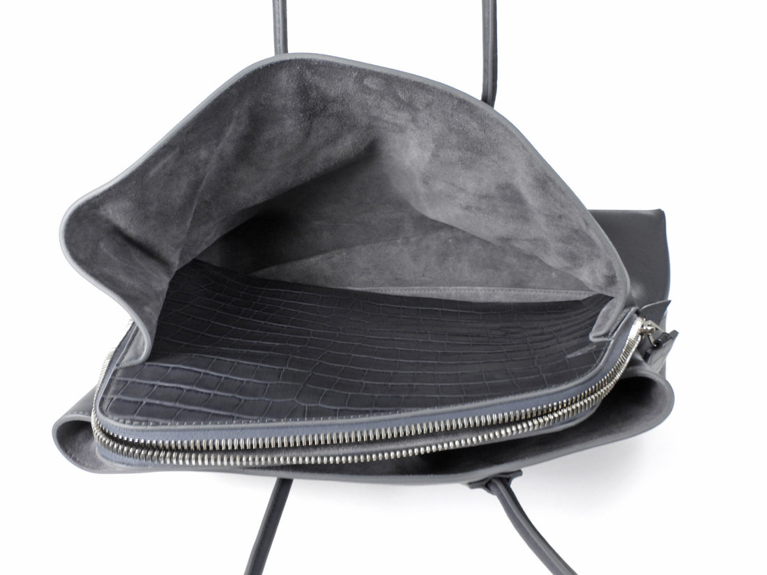 The Attico Medium La Passeggiata Slate Grey Leather Tote Bag