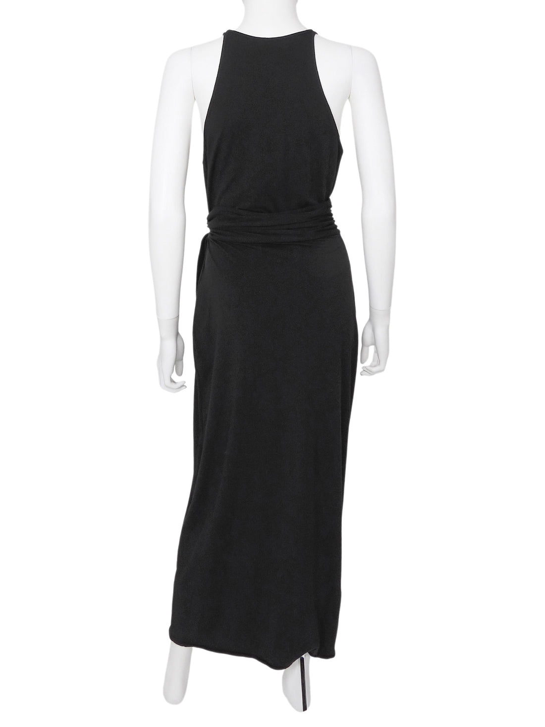 Another Tomorrow Black Stretch Jersey Long Knotted Waist Dress - M