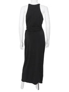 Another Tomorrow Black Stretch Jersey Long Knotted Waist Dress - M