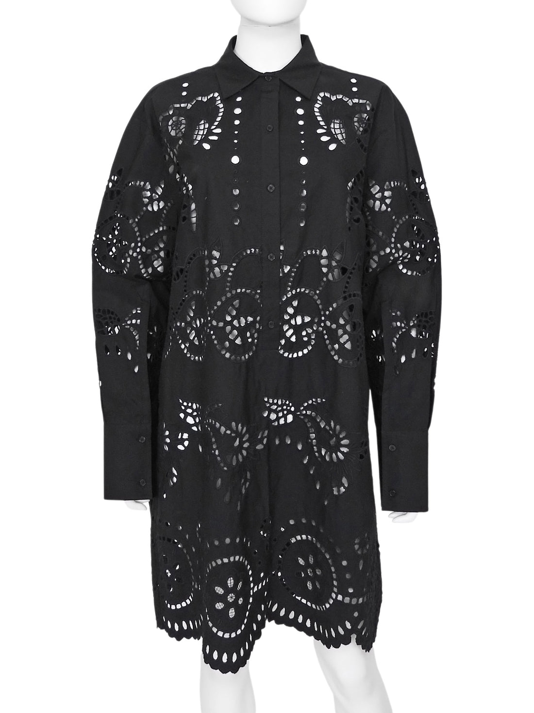 Nili Lotan Black Broderie Eyelet Lace Shirt Dress - S