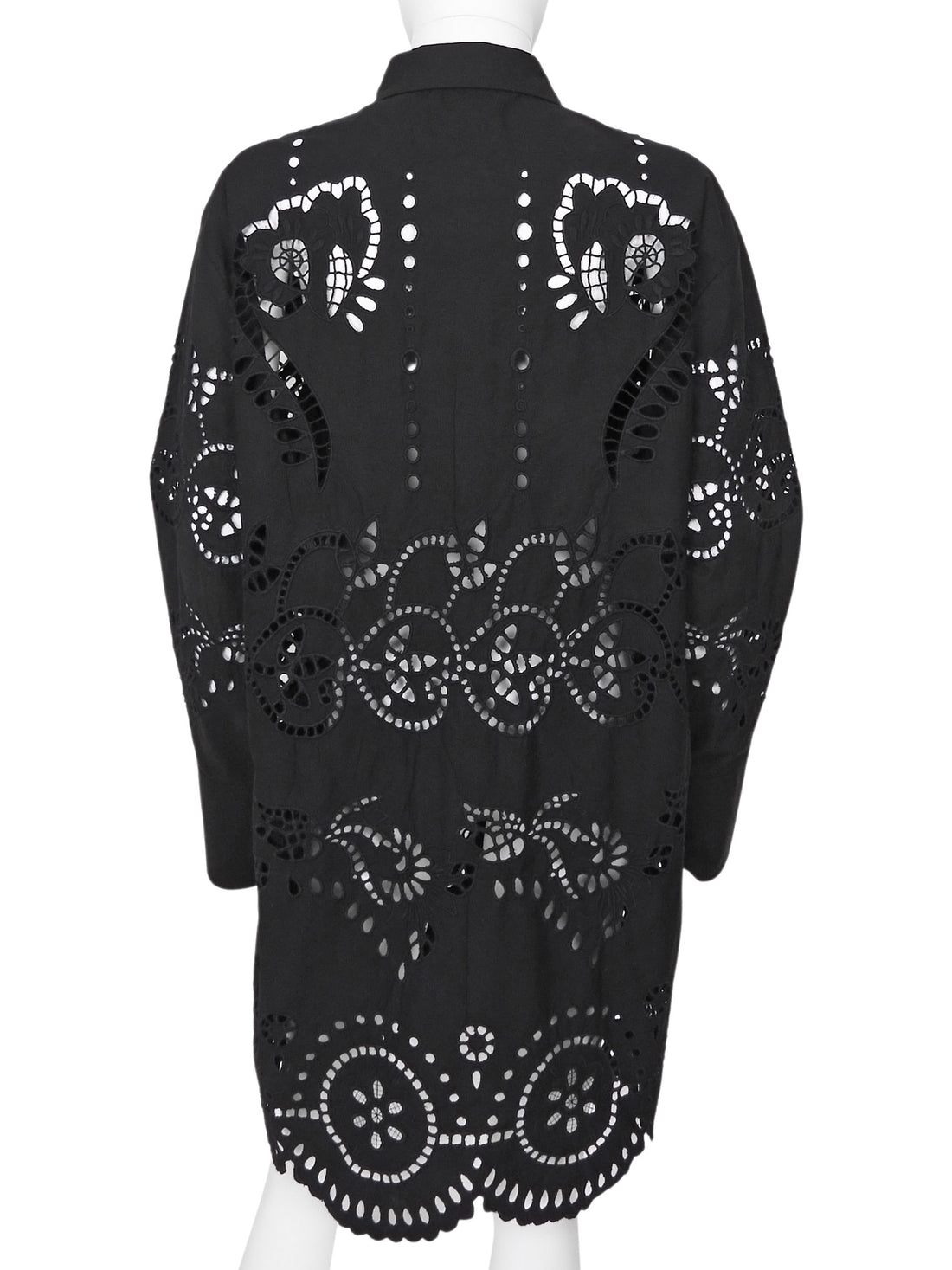 Nili Lotan Black Broderie Eyelet Lace Shirt Dress - S