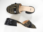 Fendi FF Brown Zucca Canvas and Black Croc Embossed Logo Buckle Mules - 38